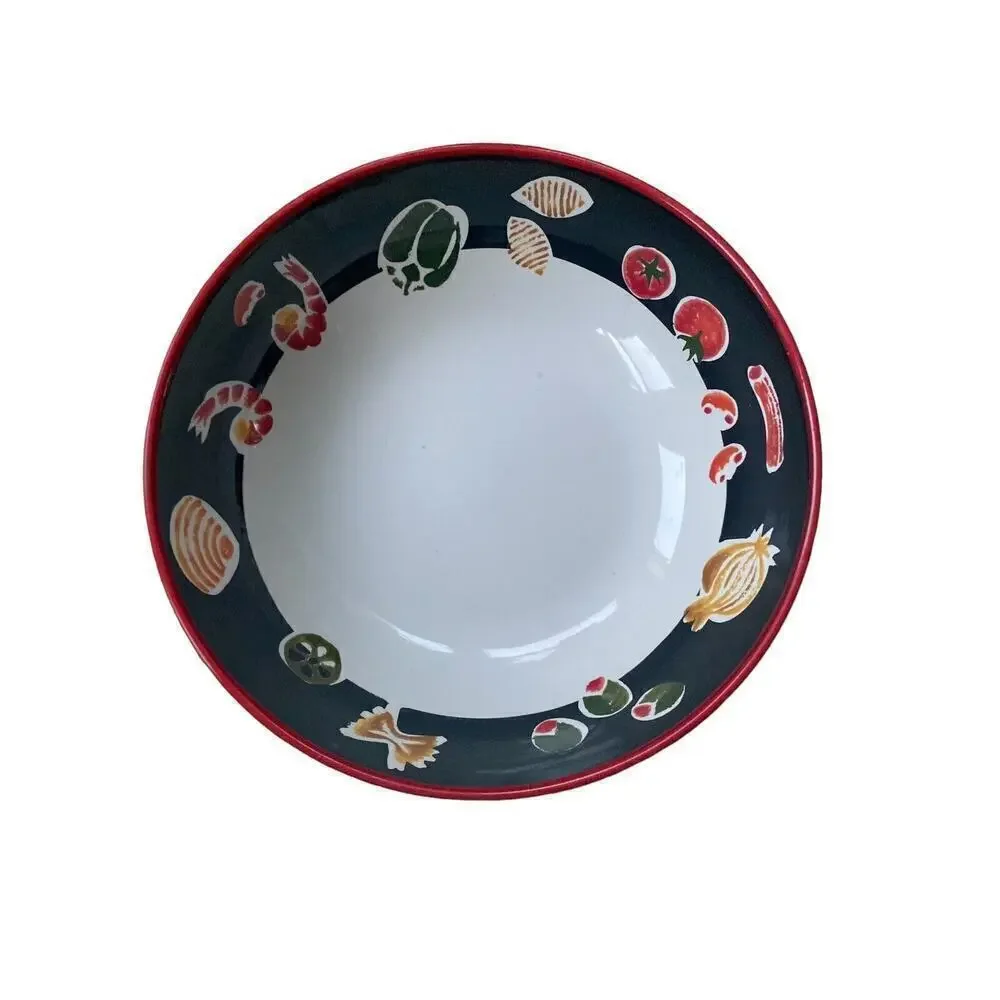 Wolfgang Puck Live, Love, Eat Red .Red Rim Black Pasta Round Serving Bowl